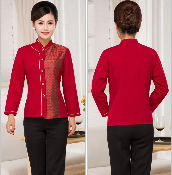 酒店工作服春秋裝女服務(wù)員工作服長(cháng)袖飯店制服餐廳工作服
